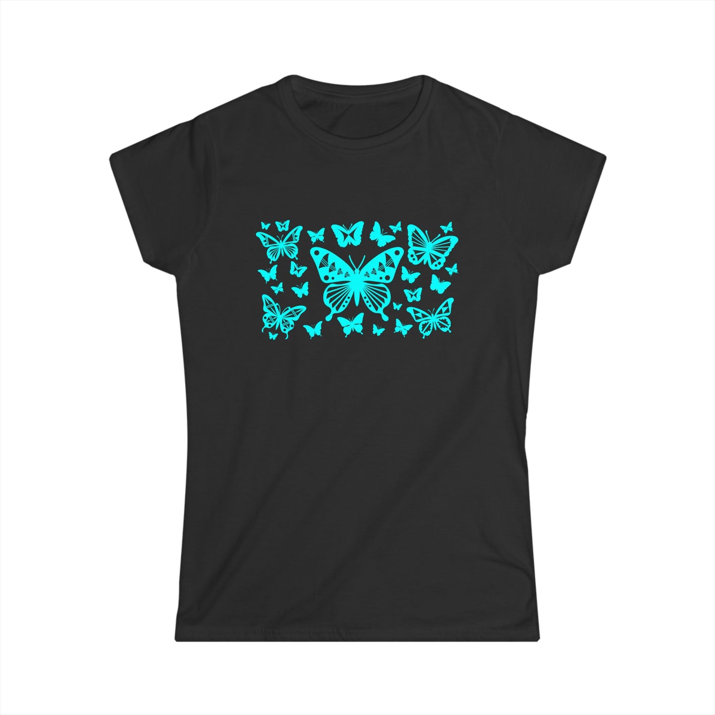 Turquoise Butterfly Dance Women's Softstyle Tee