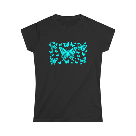 Turquoise Butterfly Dance Women's Softstyle Tee