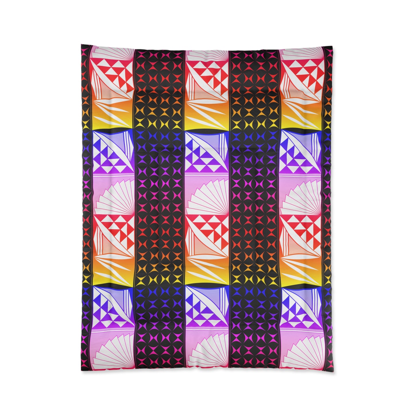 Rainbow Sunrise on Black Comforter