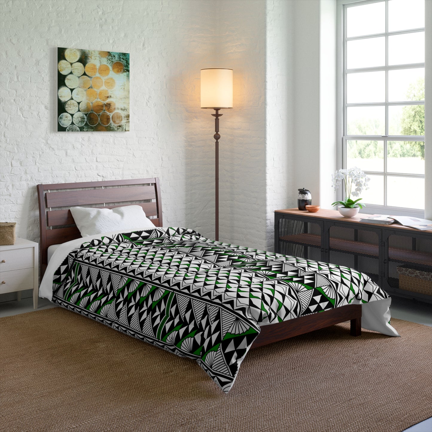 Southwest Rain and Sun in Green Comforter