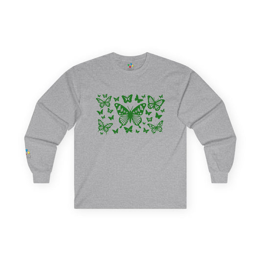 Butterfly Dance in Green Unisex Long Sleeve Tee