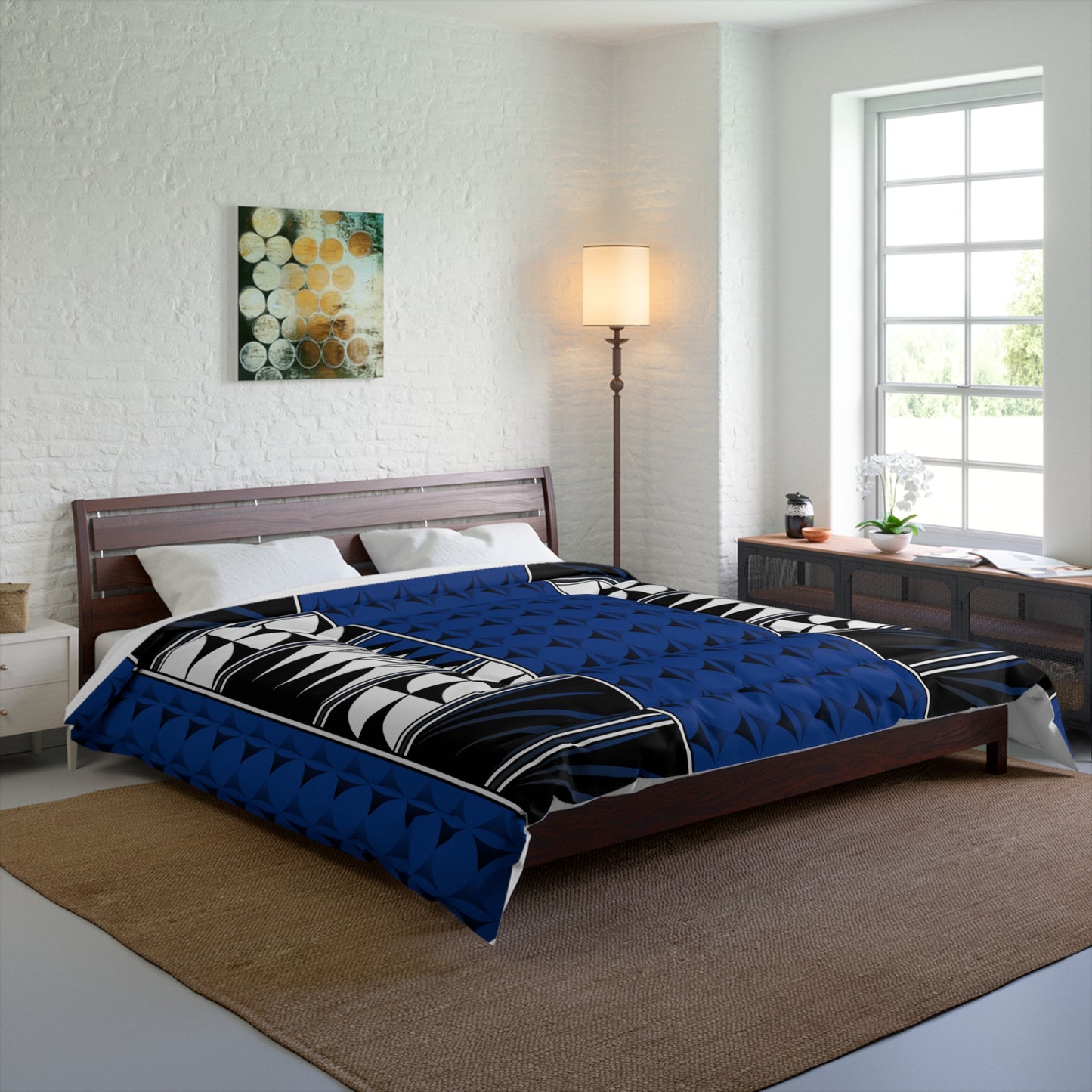 Southwest Feather Blessing on Dark Blue Comforter