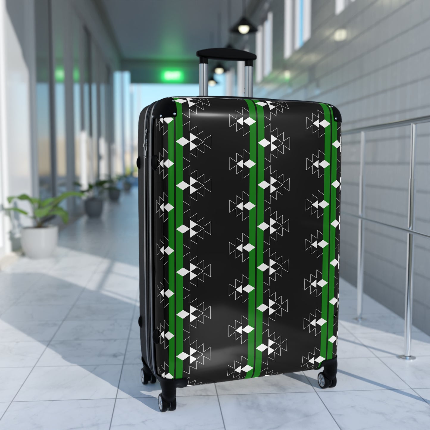 Green Native Woven Stories Suitcases