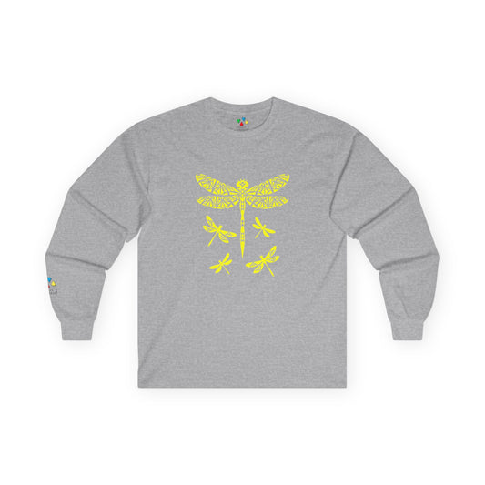 Native Dragonfly in Yellow Unisex Long Sleeve Tee