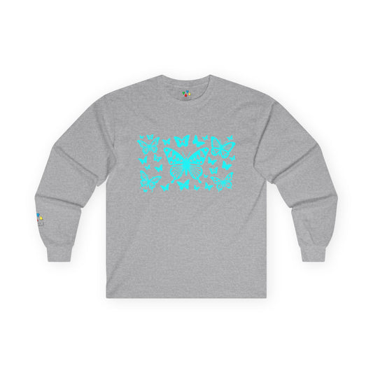 Butterfly Dance in Turquoise Unisex Long Sleeve Tee