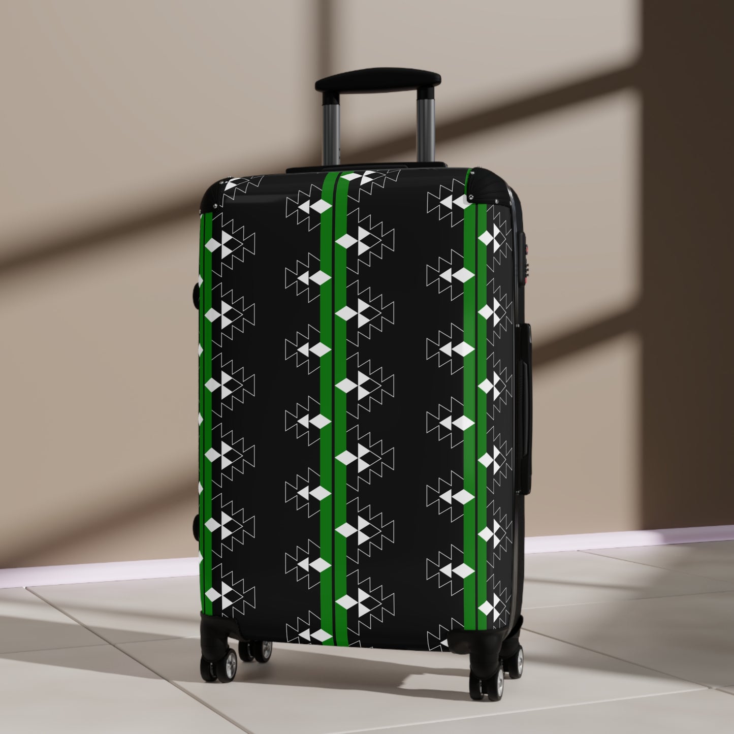 Green Native Woven Stories Suitcases
