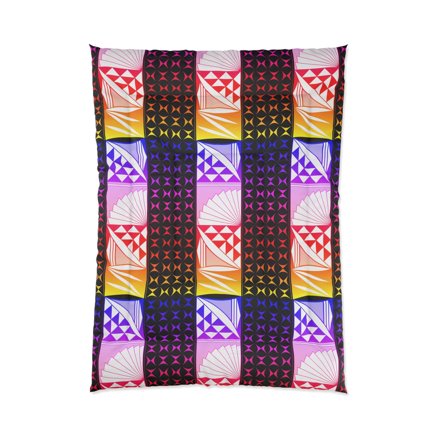 Rainbow Sunrise on Black Comforter