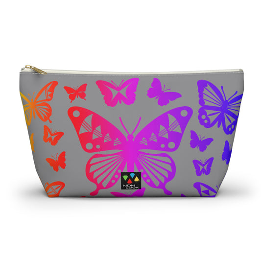 Rainbow Butterflies on Gray Pouch w T-bottom