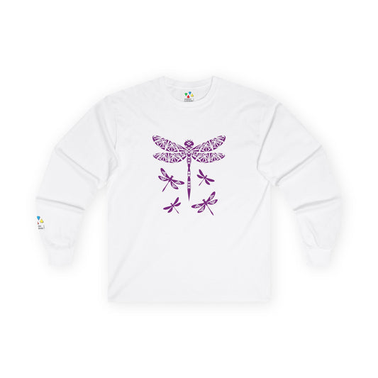Native Dragonfly in Purple Unisex Long Sleeve Tee