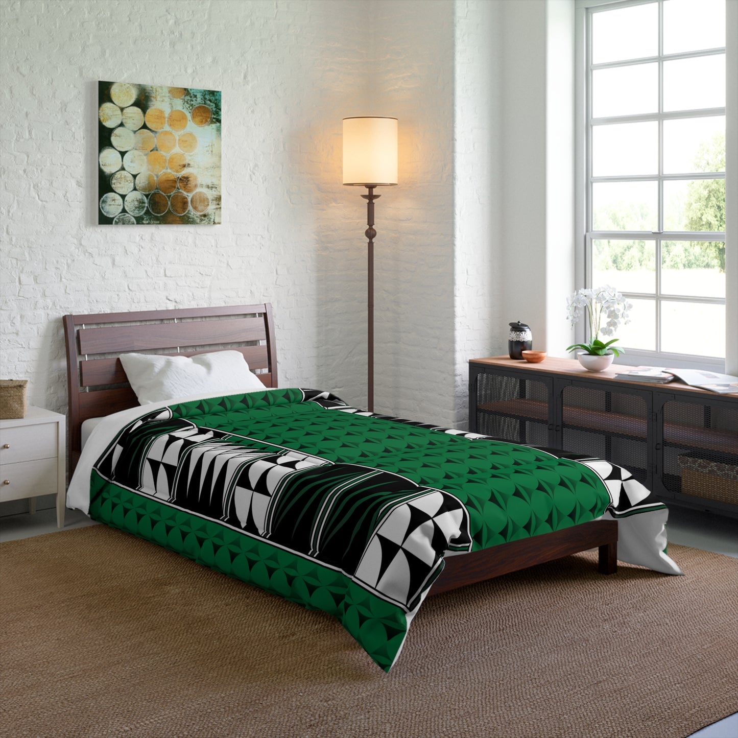 Southwest Feather Blessing on Forest Green Comforter
