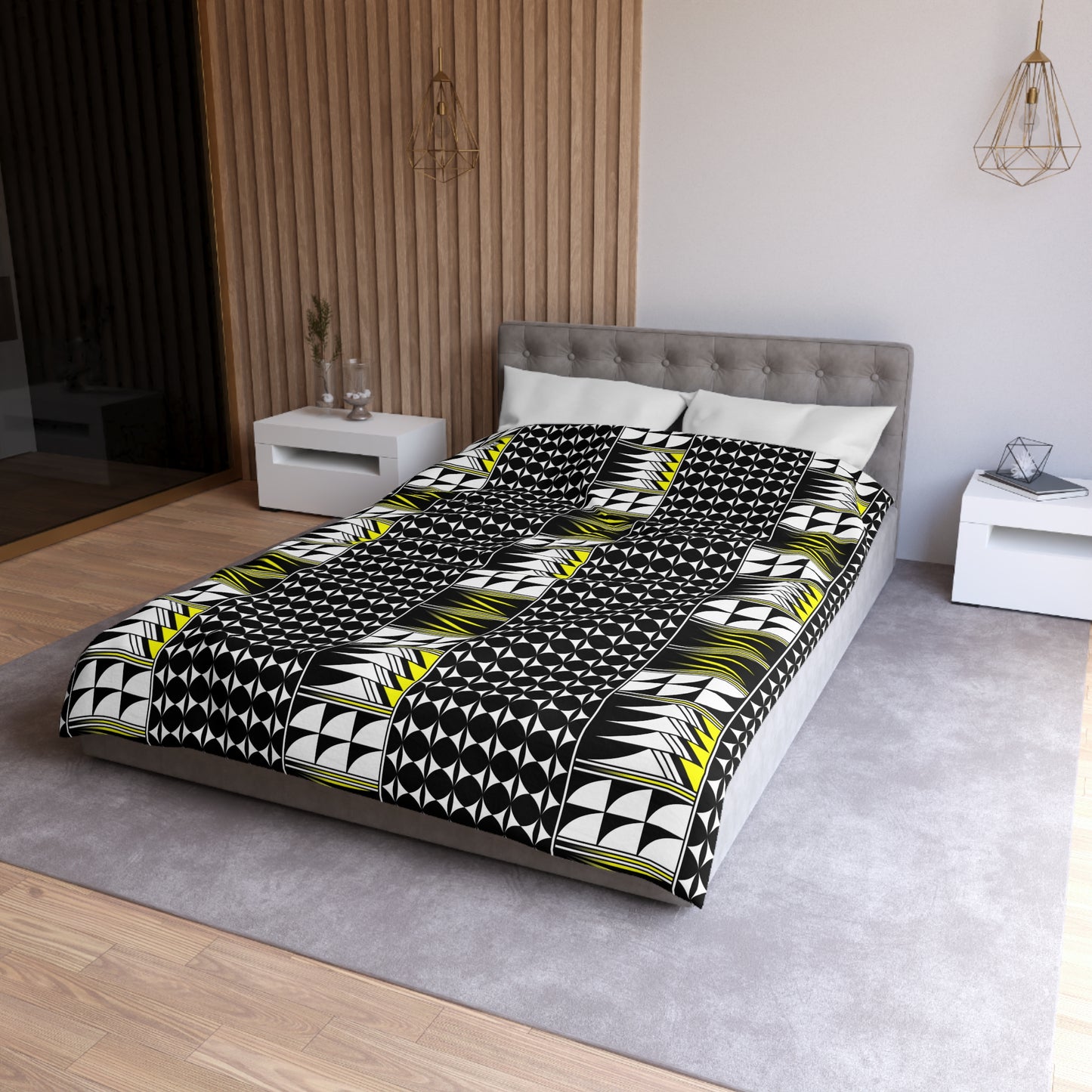 Blessed Feathers in Yellow Microfiber Duvet Cover