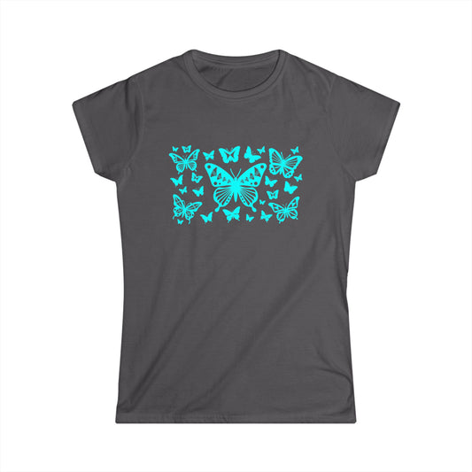 Turquoise Butterfly Dance Women's Softstyle Tee