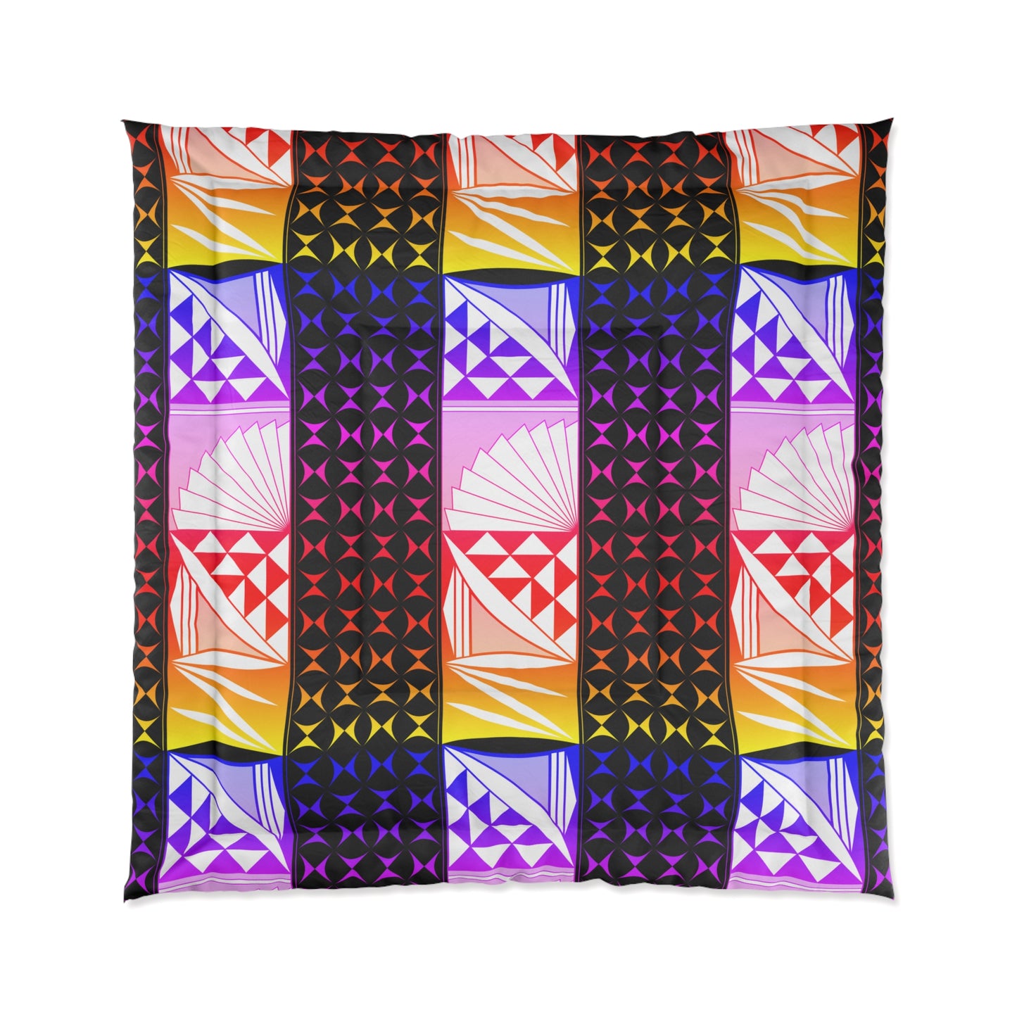 Rainbow Sunrise on Black Comforter