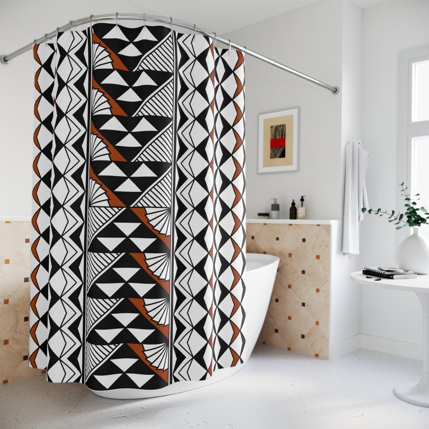 Rust Sun and Rain Shower Curtains