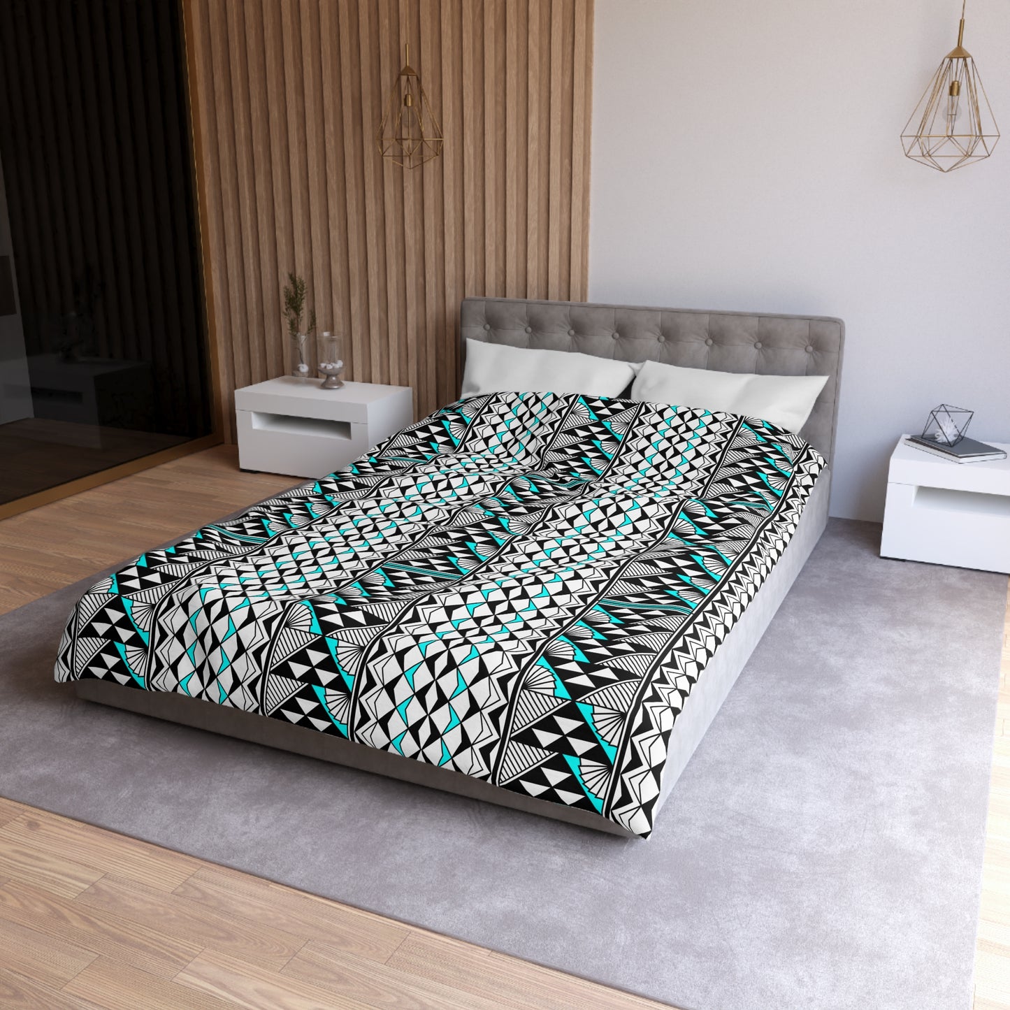 Sun and Rain in Turquoise Microfiber Duvet Cover