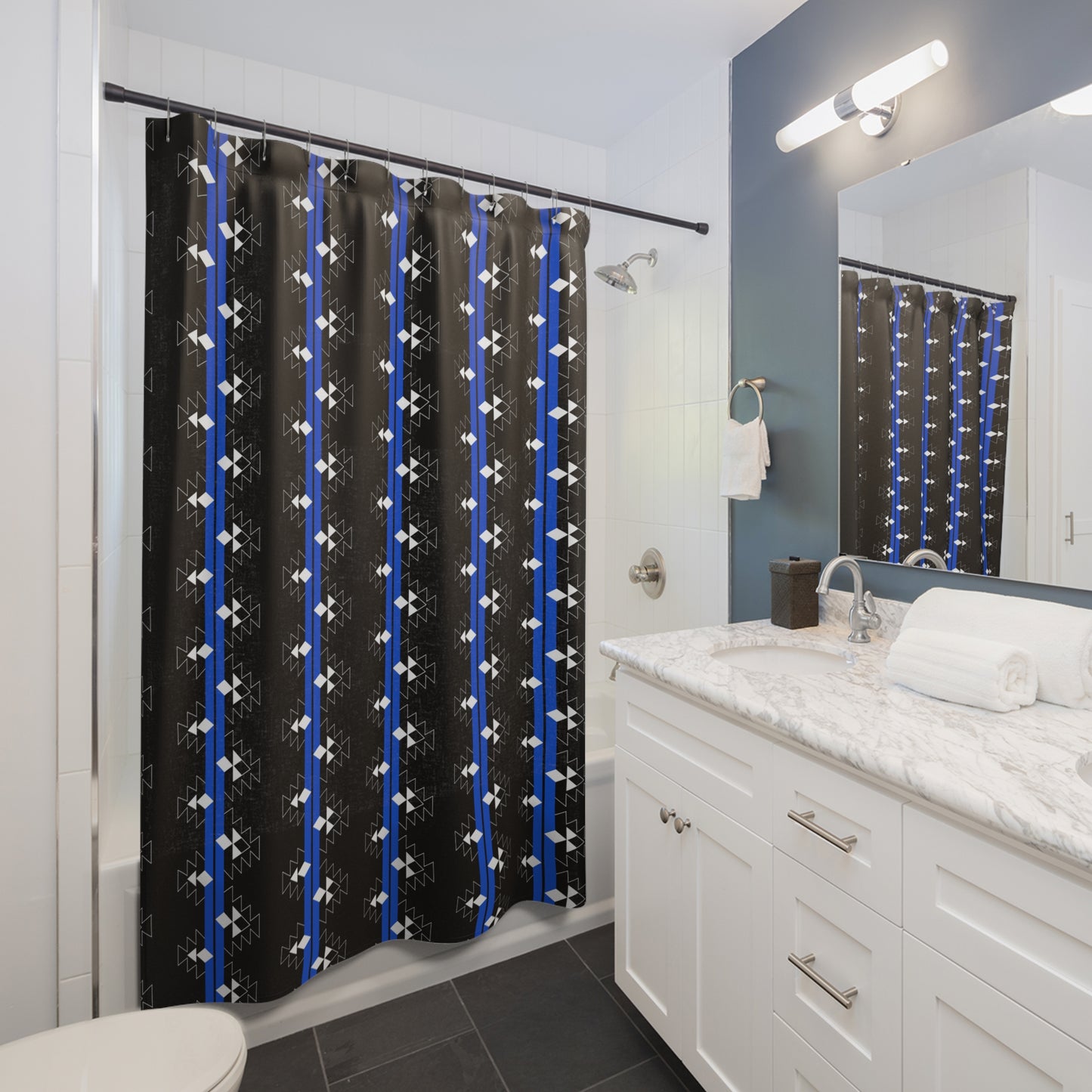 Blue Native Woven Stories Shower Curtains
