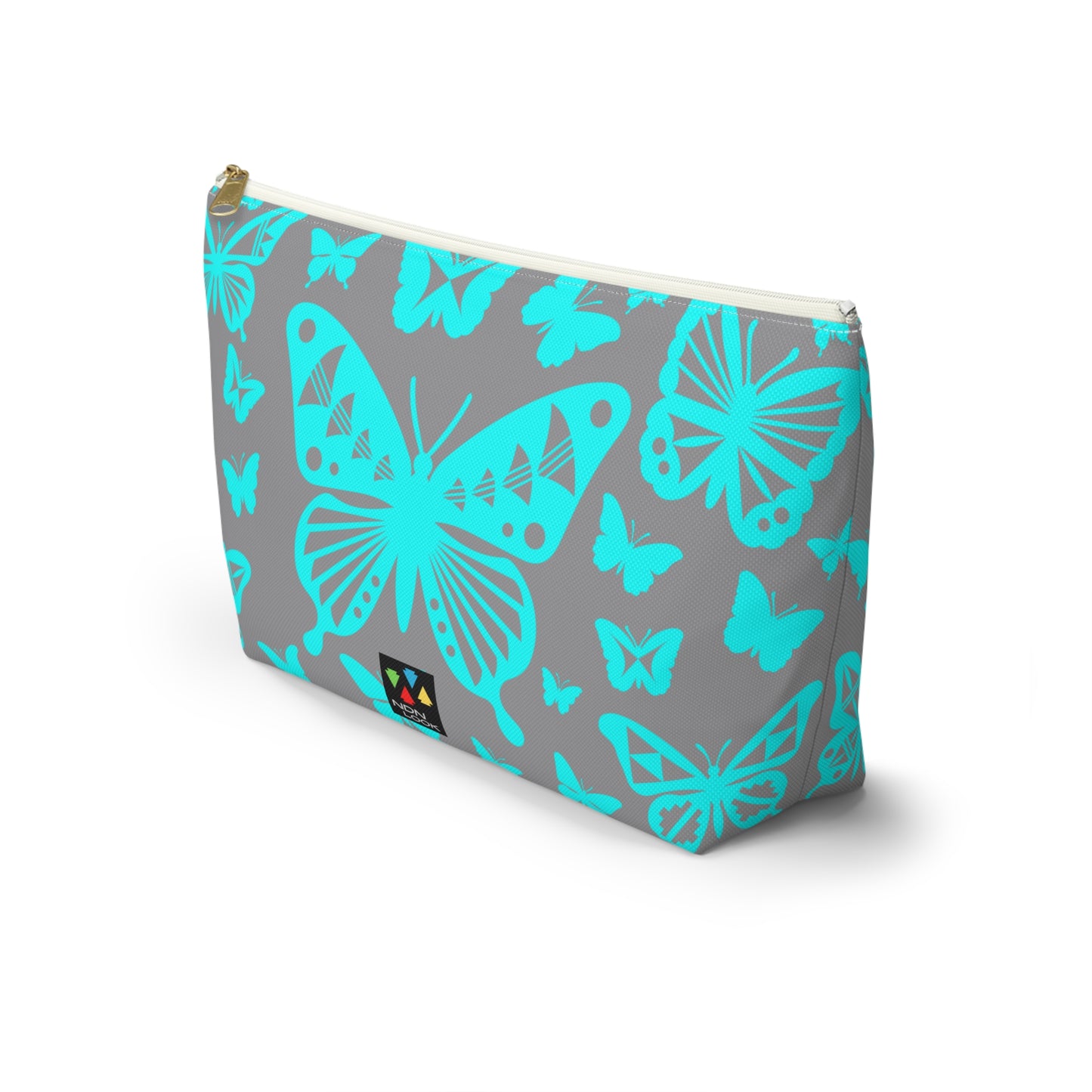 Turquoise Butterflies on Gray Pouch w T-bottom
