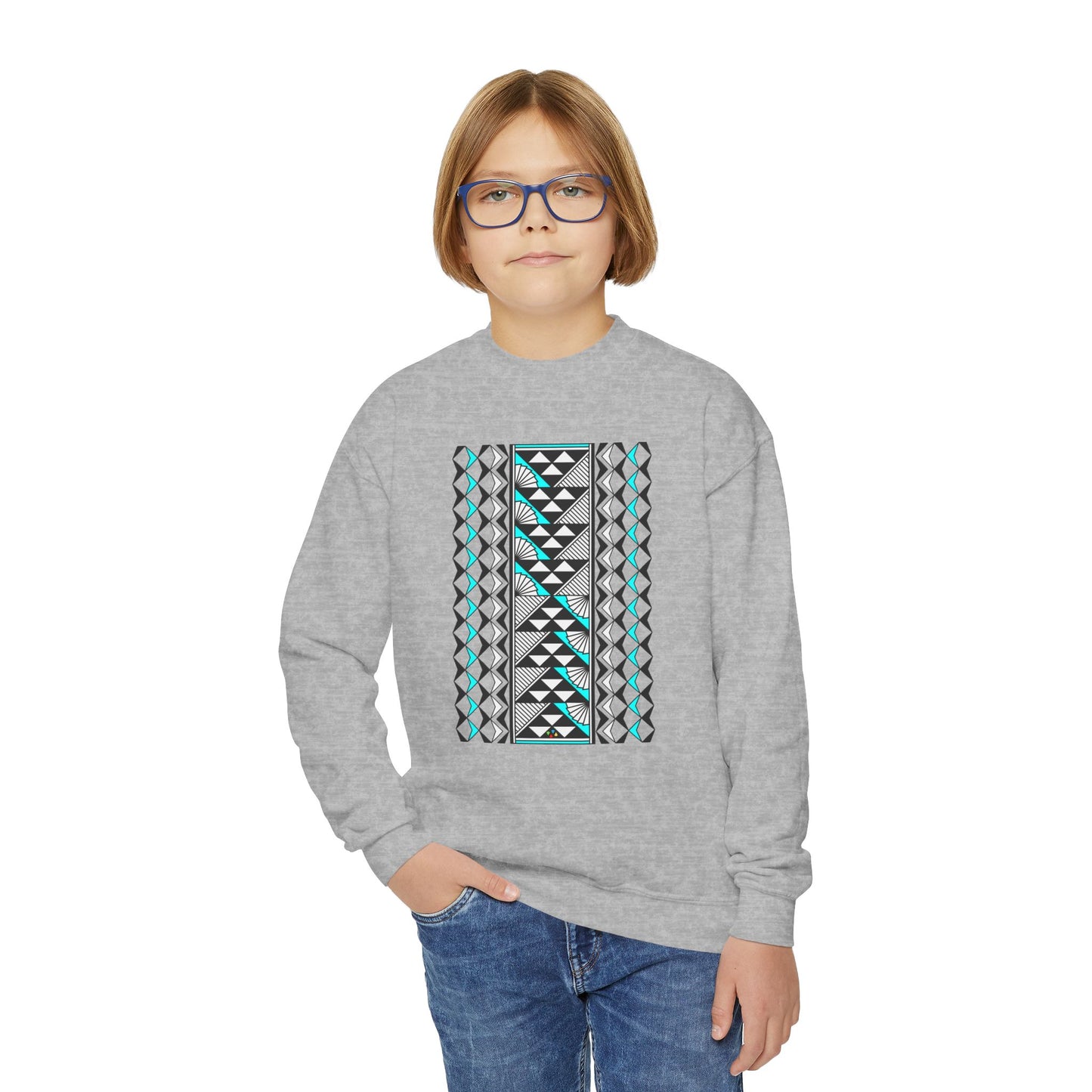 Rain and Sun in Turquoise Youth Crewneck Sweatshirt