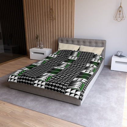 Blessed Feathers in Green Microfiber Duvet Cover