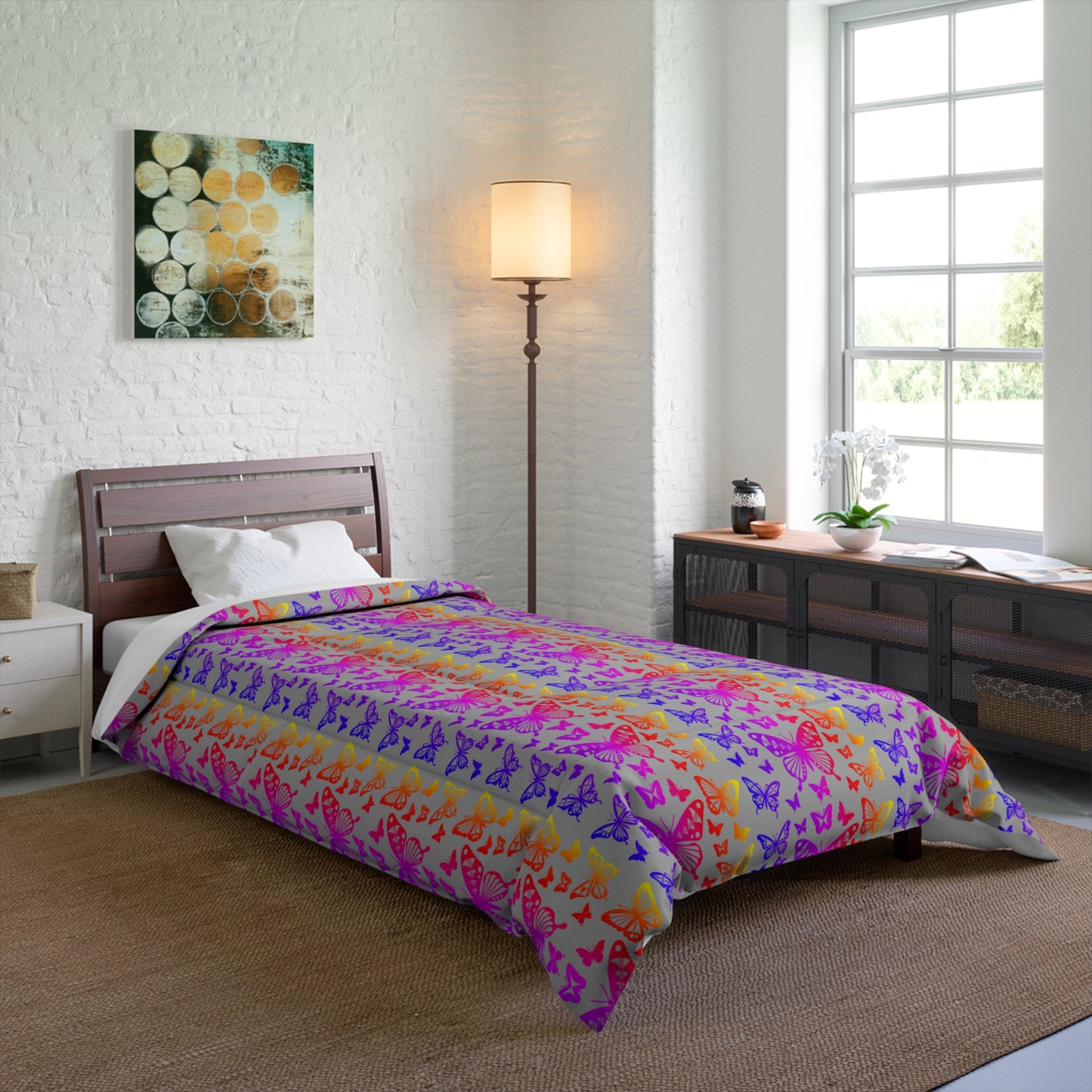 Native Butterflies on Gray Comforter