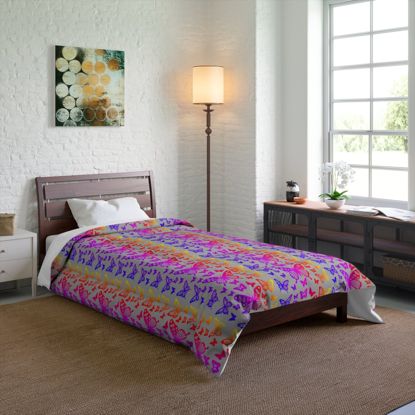 Native Butterflies on Gray Comforter