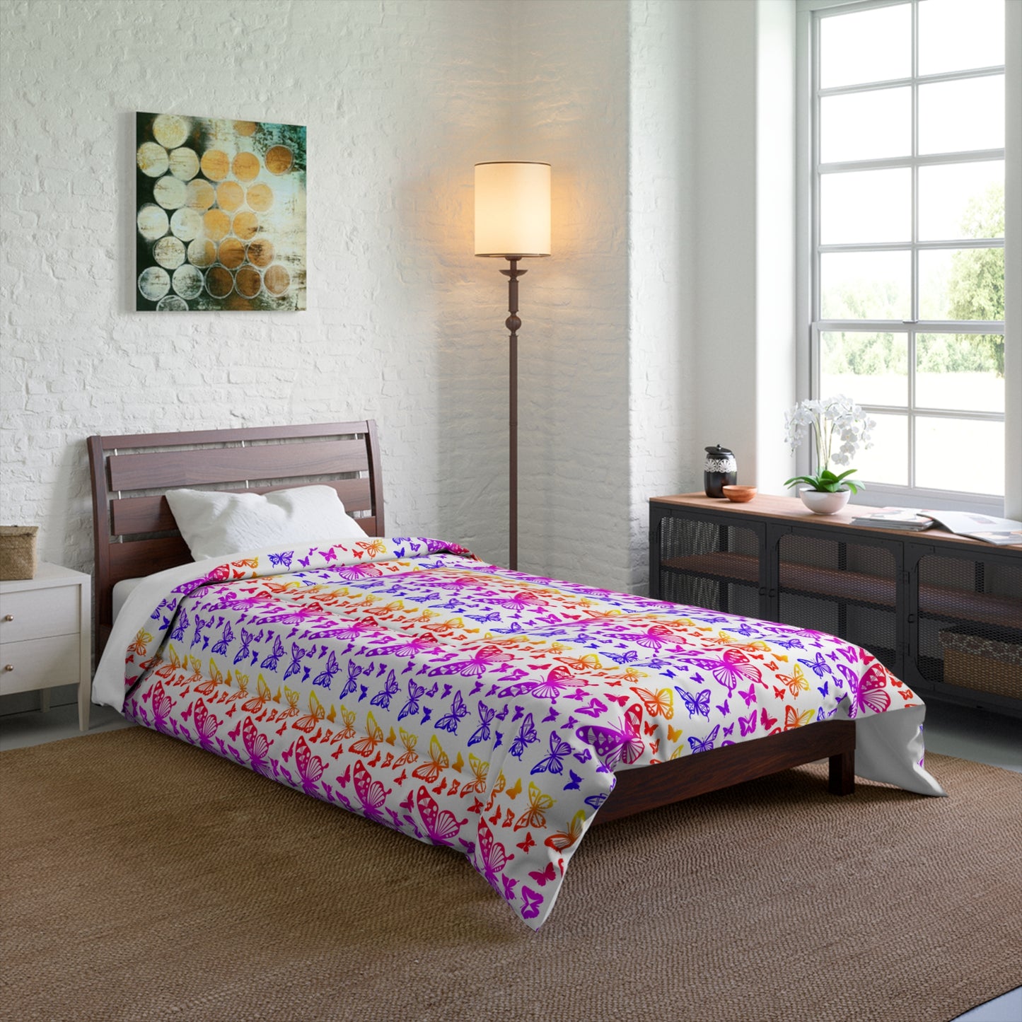 Native Butterflies on White Comforter