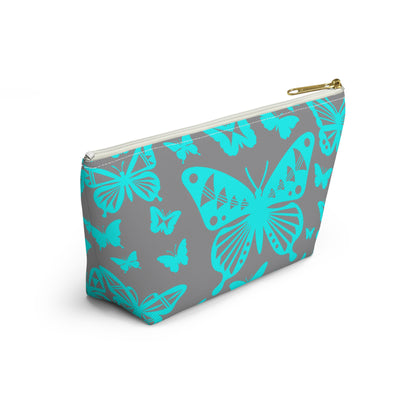 Turquoise Butterflies on Gray Pouch w T-bottom