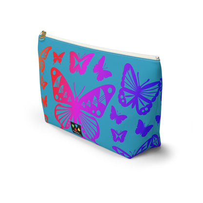 Rainbow Butterflies on Turquoise Pouch w T-bottom