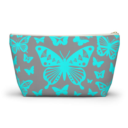 Turquoise Butterflies on Gray Pouch w T-bottom