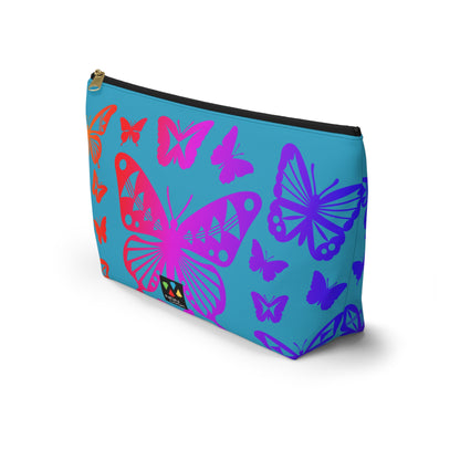 Rainbow Butterflies on Turquoise Pouch w T-bottom