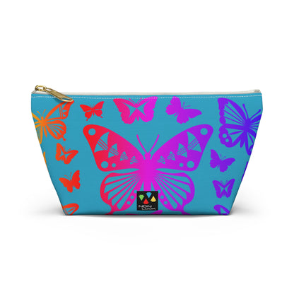 Rainbow Butterflies on Turquoise Pouch w T-bottom