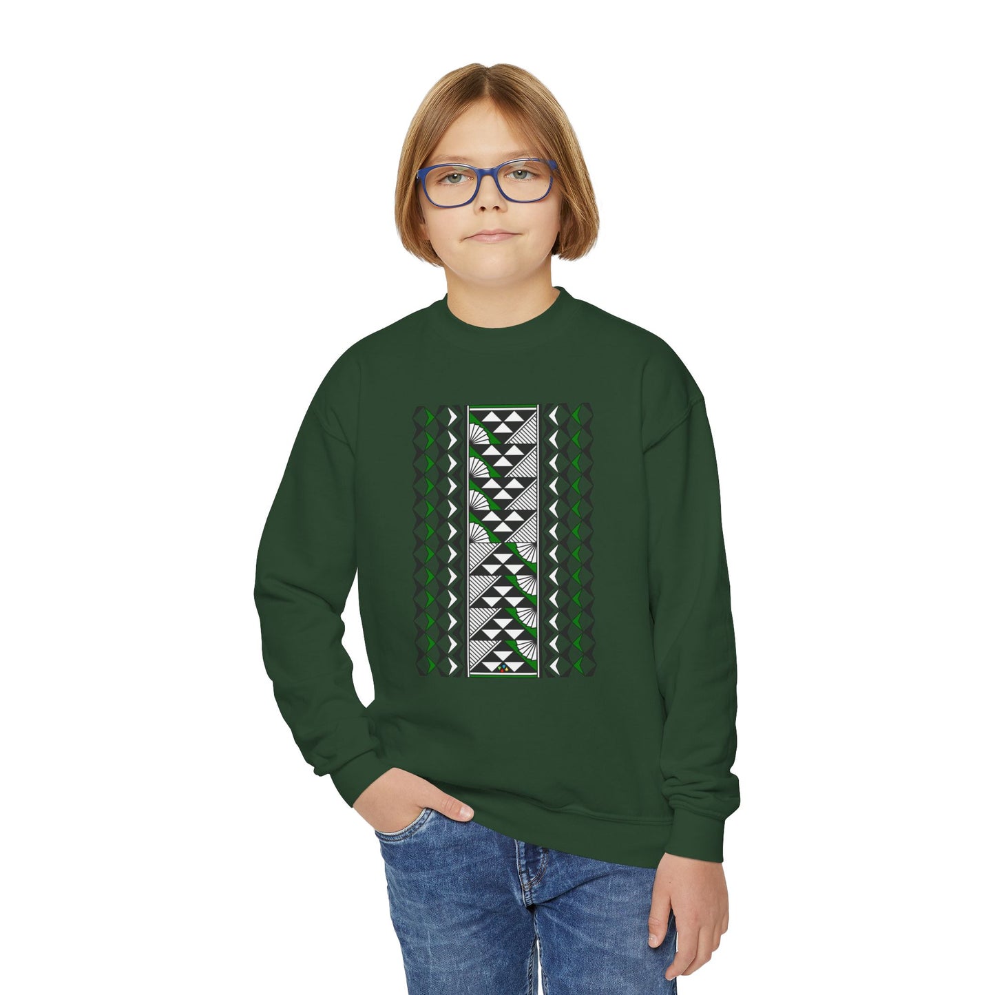 Rain and Sun in Green Youth Crewneck Sweatshirt