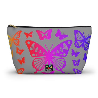 Rainbow Butterflies on Gray Pouch w T-bottom