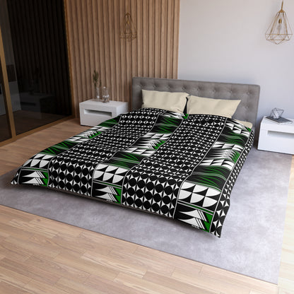 Blessed Feathers in Green Microfiber Duvet Cover