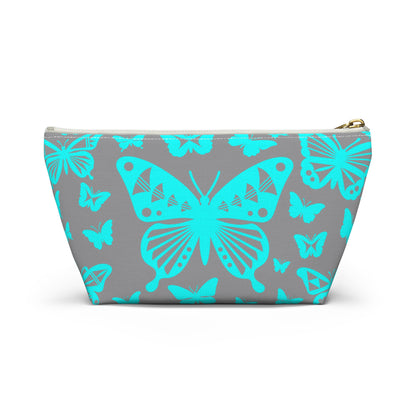 Turquoise Butterflies on Gray Pouch w T-bottom