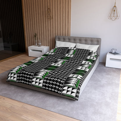 Blessed Feathers in Green Microfiber Duvet Cover