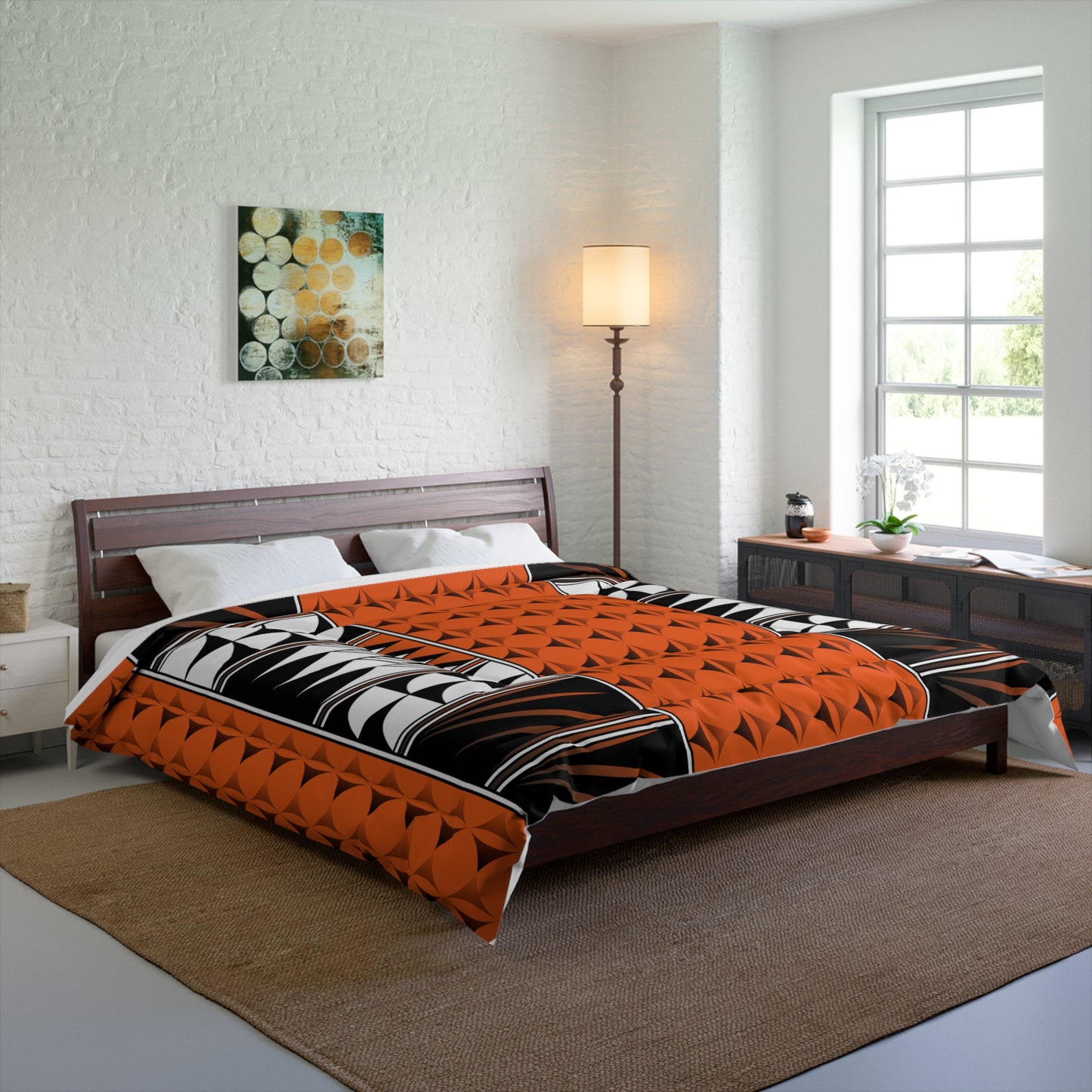Southwest Feather Blessing on Orange Comforter