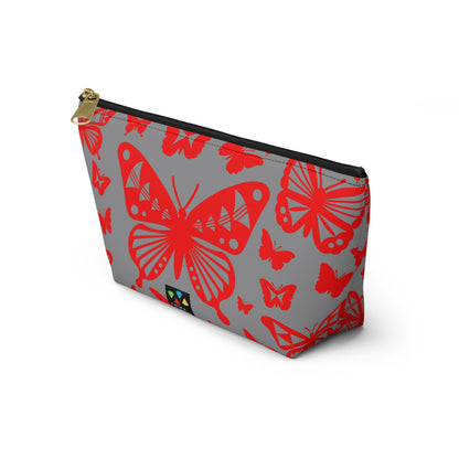 Red Butterflies on Gray Pouch w T-bottom