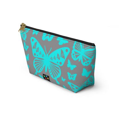 Turquoise Butterflies on Gray Pouch w T-bottom