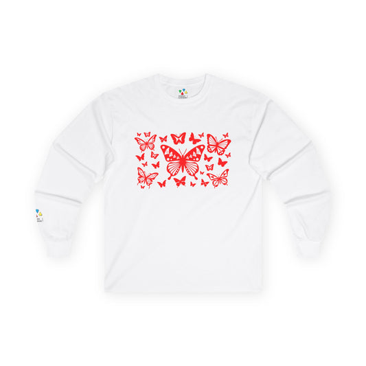 Butterfly Dance in Red Unisex Long Sleeve Tee