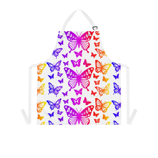 Rainbow Butterflies in White Two Pocket Apron