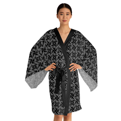 Sacred Winds in Charcoal Kimono Robe – Where Comfort Meets Native Grace