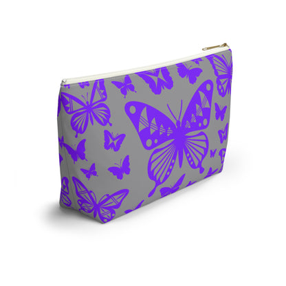Purple Butterflies on Gray Pouch w T-bottom