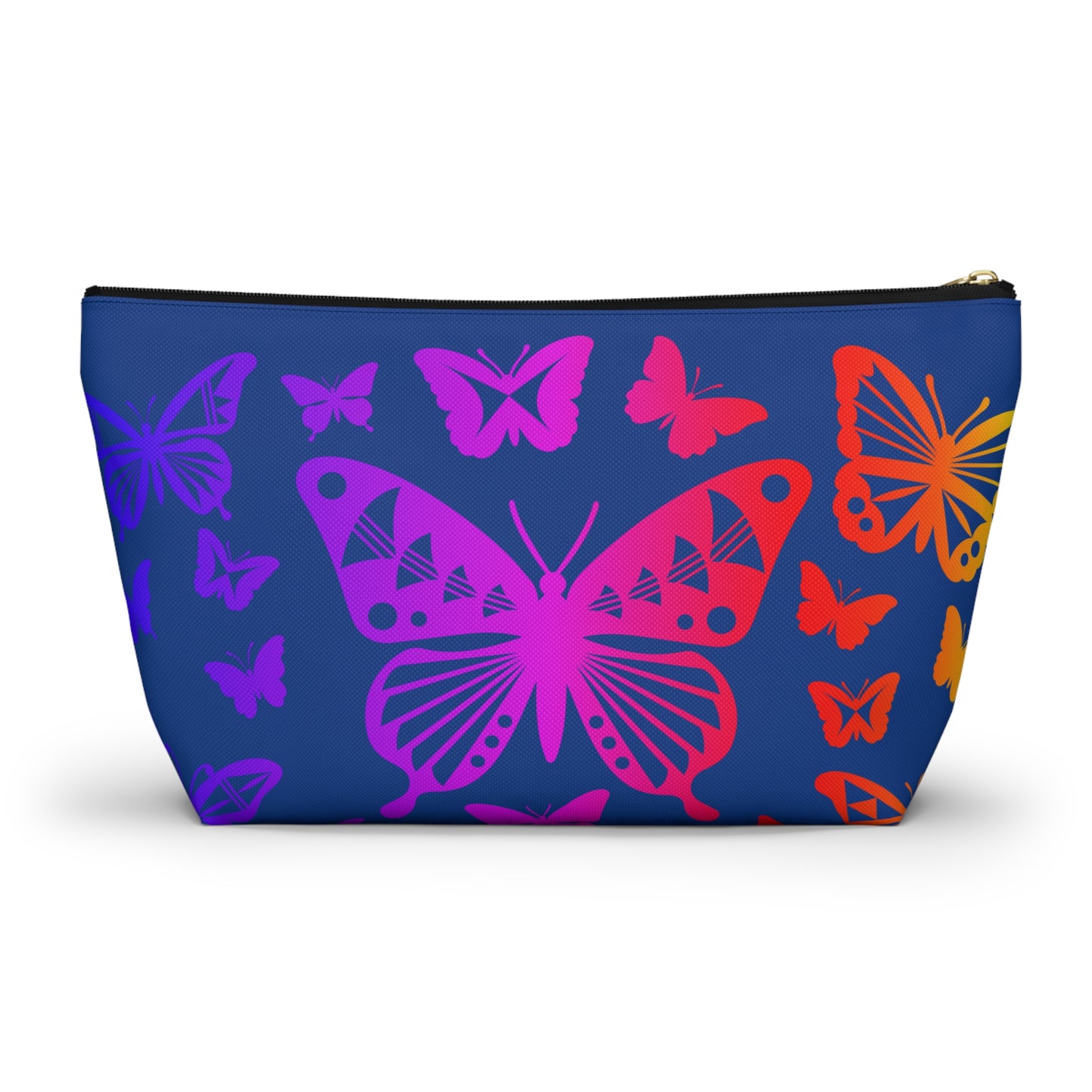 Rainbow Butterflies on Navy Pouch w T-bottom