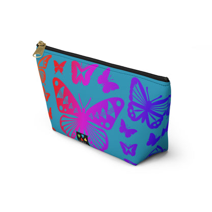 Rainbow Butterflies on Turquoise Pouch w T-bottom