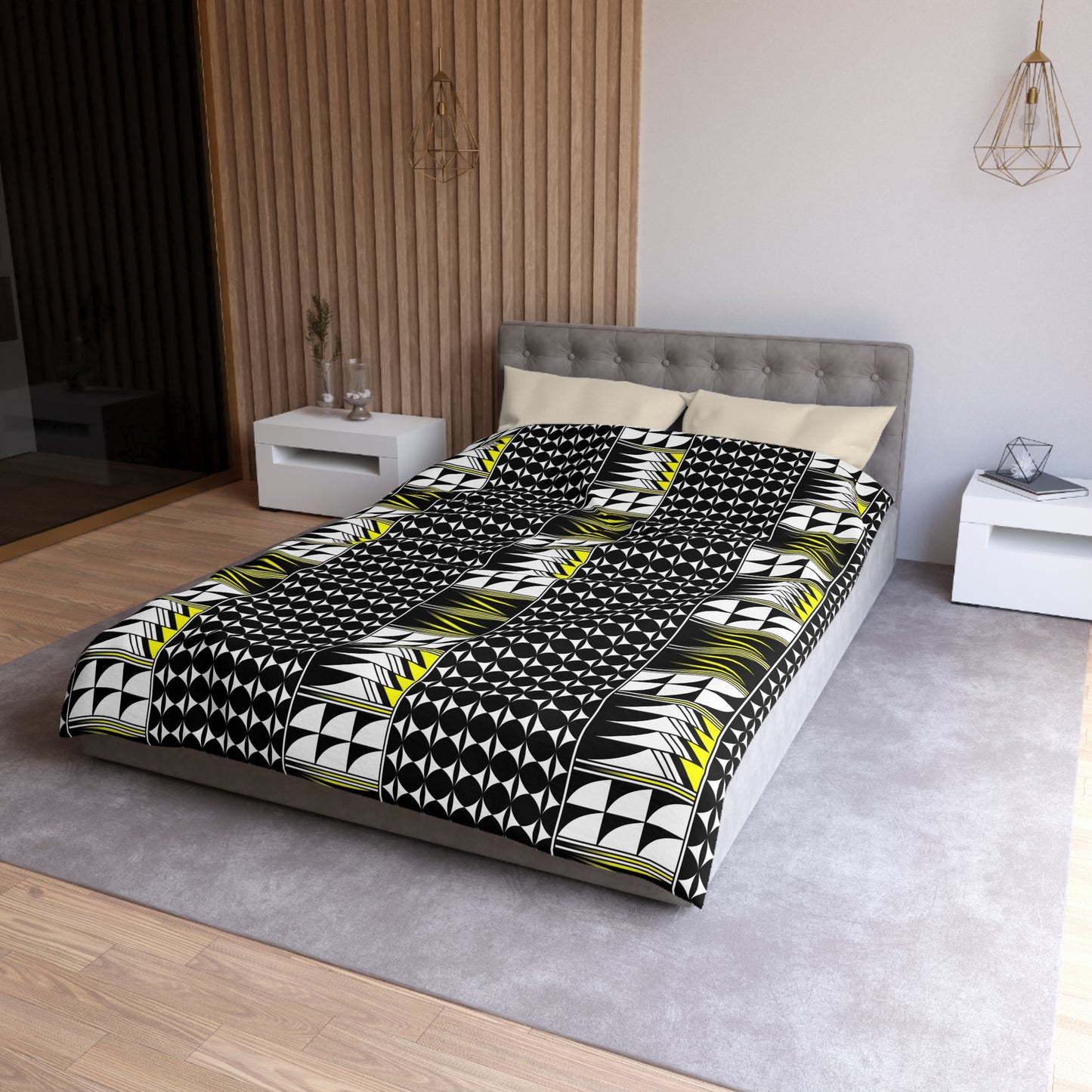 Blessed Feathers in Yellow Microfiber Duvet Cover