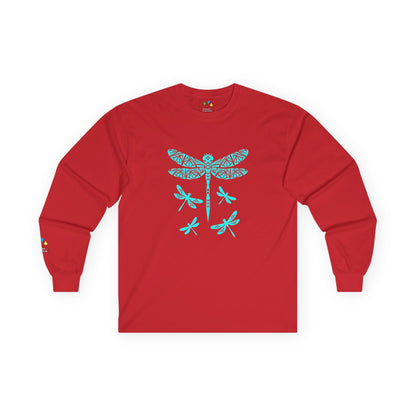 Native Dragonfly in Turquoise Unisex Long Sleeve Tee