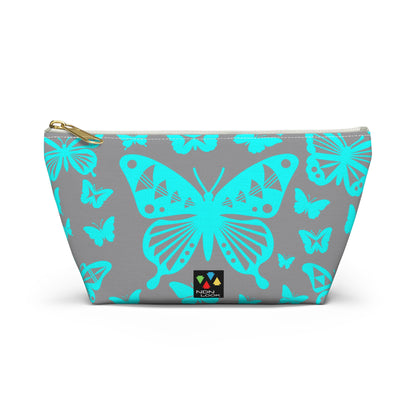 Turquoise Butterflies on Gray Pouch w T-bottom