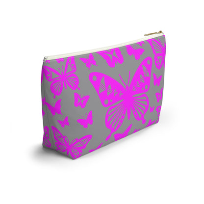 Pink Butterflies on Gray Pouch w T-bottom