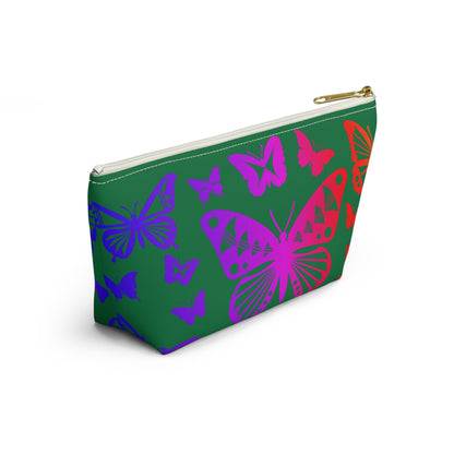 Rainbow Butterflies on Green Pouch w T-bottom
